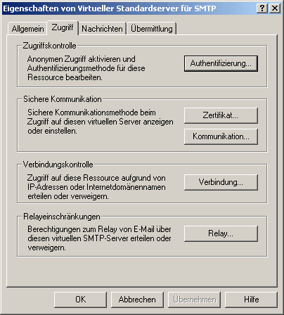 Unter "Zugriff" finden Sie den Button "Authentifizierung" Unter "Zugriff" finden Sie den Button "Authentifizierung"